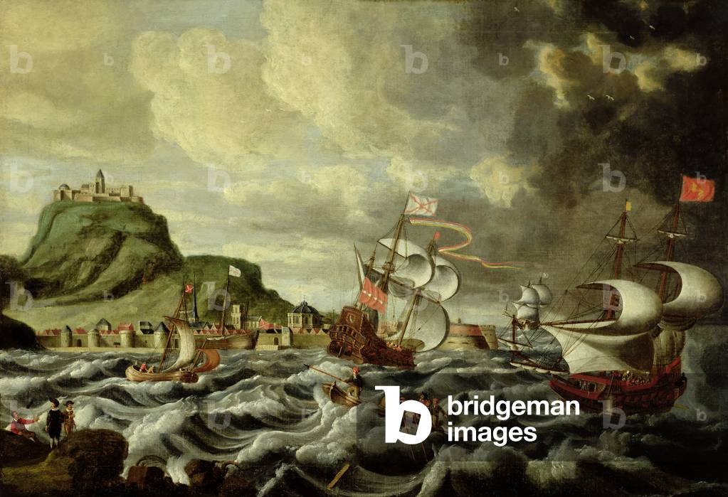 A Harbour Scene, possibly Genoa (oil on canvas)