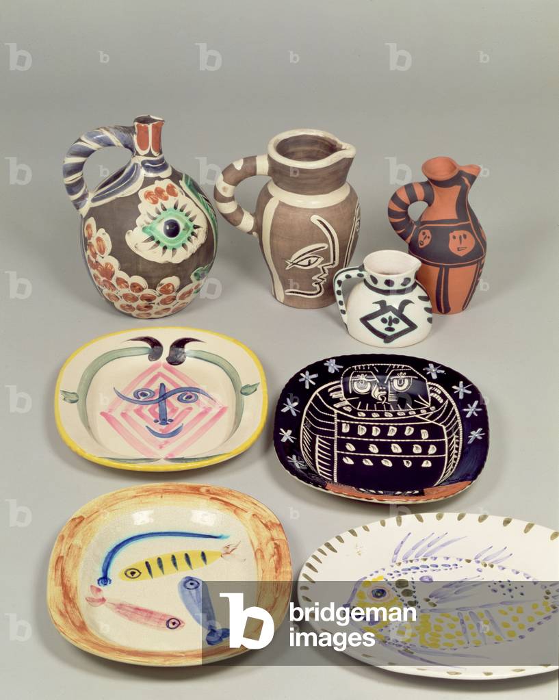 Keramik von Pablo Picasso (1881-1973): „Gesicht“, 1969; „Eule und Profile“; „Kopf einer Fauna“; „Krug mit Köpf