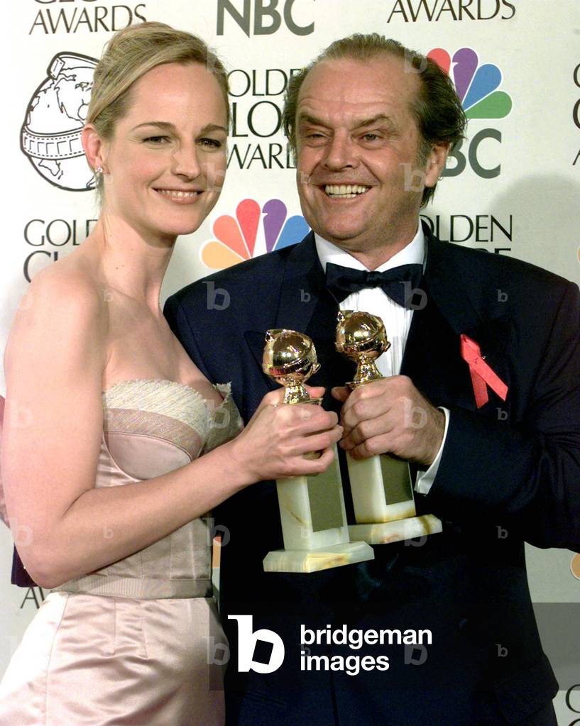 Helen Hunt and jack Nicholson hold their Golden Globe awards after winning best acting roles in the .., 1998-0