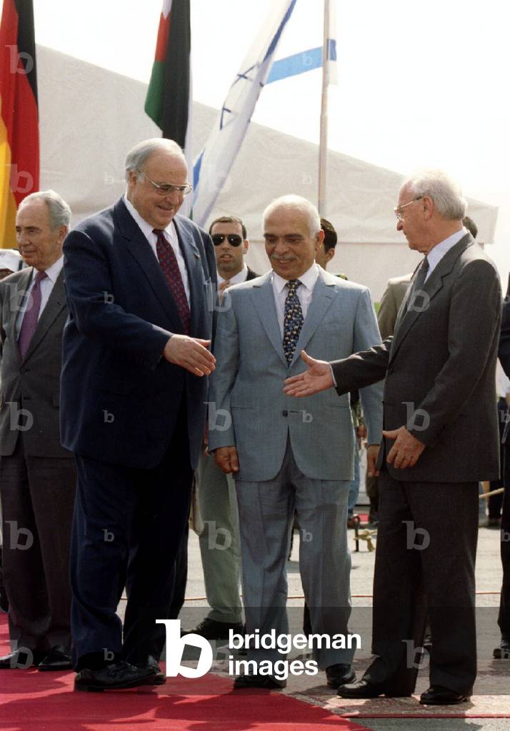 Image of Jordan's King Hussein watches as Israeli Prime Minister ...