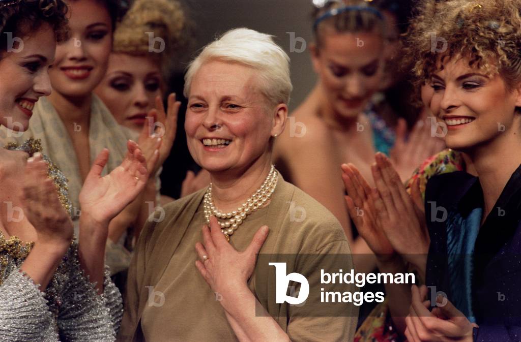 Image of British designer Vivienne Westwood surrounded by models reacts ...