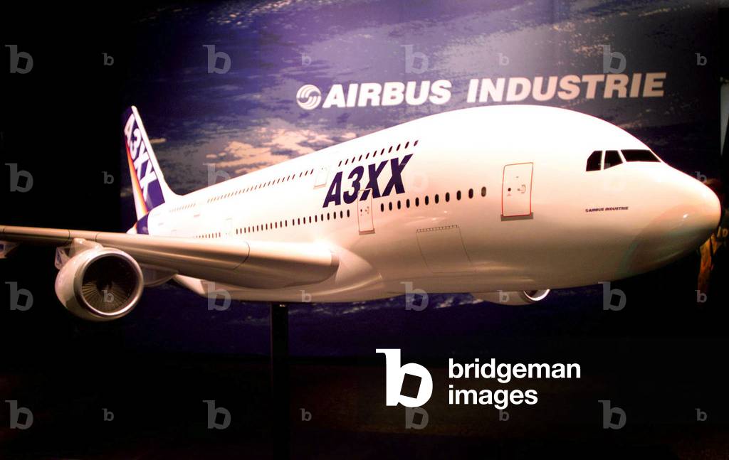Image of A model of the new Airbus A3XX sits on display