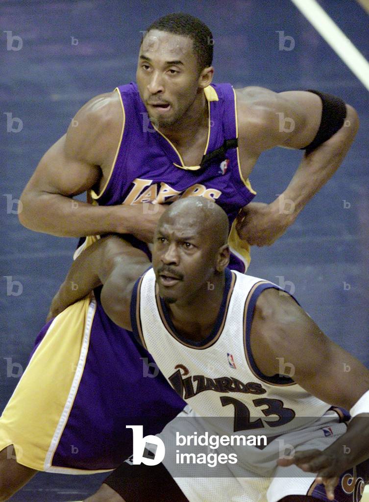Image of WIZARDS MICHAEL JORDAN BLOCKS LAKERS KOBE BRYANT