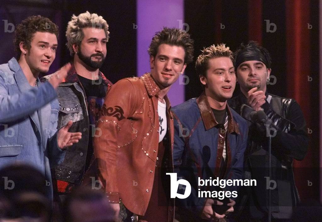 Nsync Group Performance Image of Members of the group 'N Sync pose with the Internet