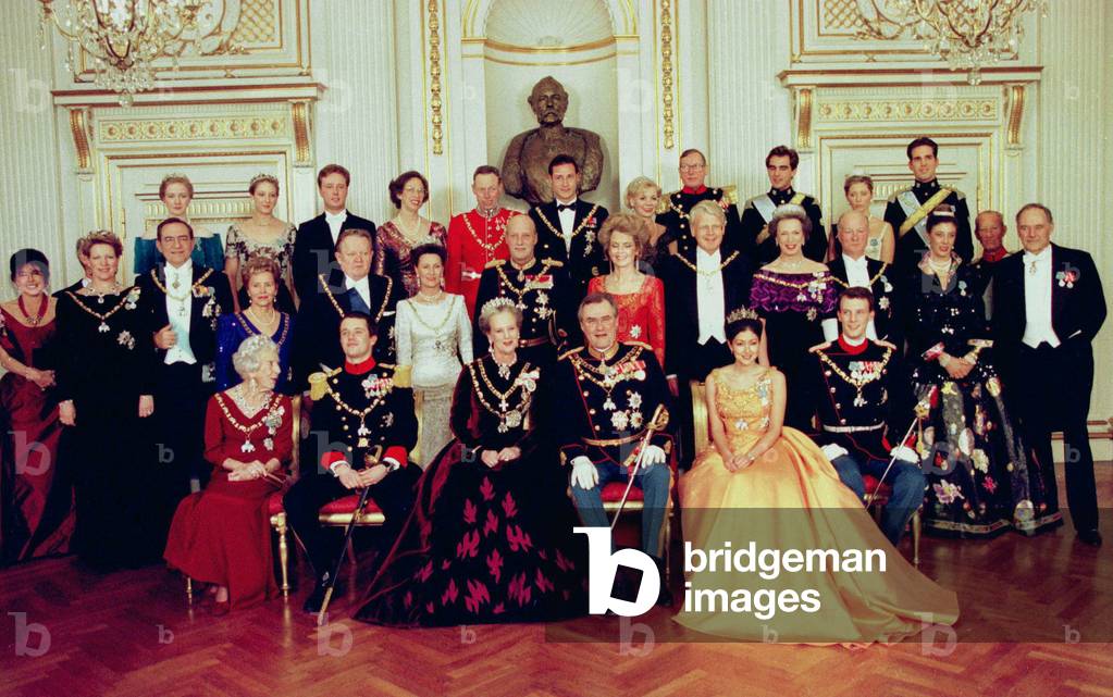 Image of Denmark's Queen Margrethe II poses with her family as she