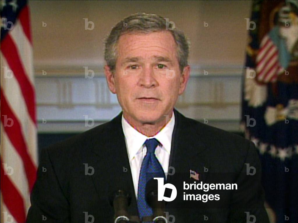 VIDEO GRAB IMAGE SHOWS U.S. PRESIDENT GEORGE W BUSH SPEAKING ABOUT SADDAM HUSSEIN'S CAPTURE, 2003-12-14 (photo