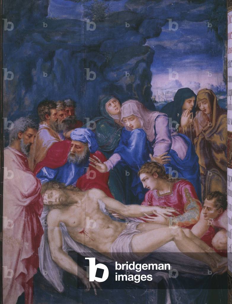 Entombment, aus einem Faksimile des Breviary von König Philipp II. von Spanien, 1569 (Pergament)