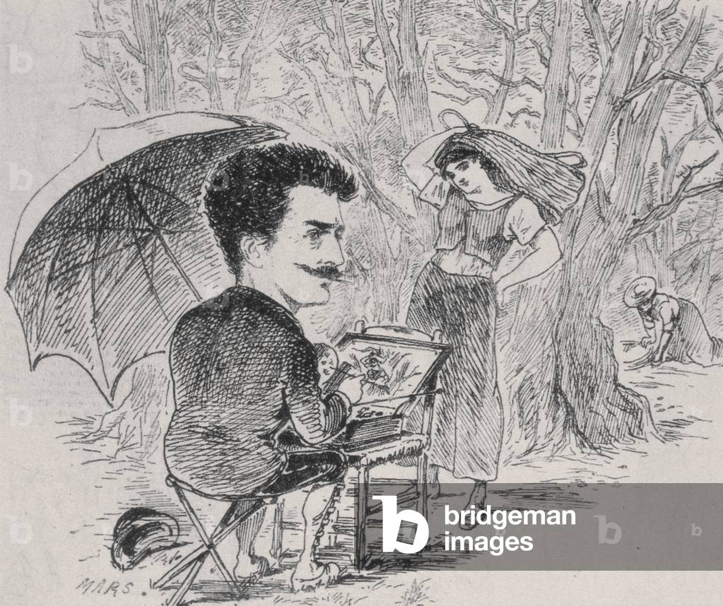 Rops painting his olive pickers,1877 (engraving)