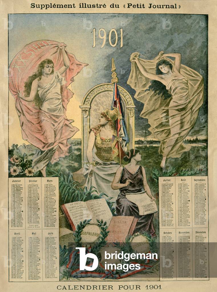 Calendar for 1901, illustration from the illustrated Supplement of the 'Petit Journal' (colour litho)