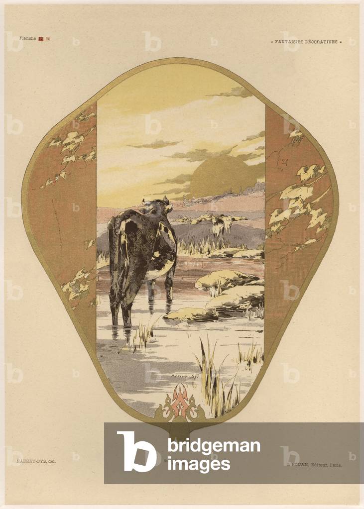 Fan, plate 20 from 'Fantaisies decoratives', engraved by Gillot, published by Jules Rouam, Librairie de l'Art, Paris, 1887 (colour engraving)