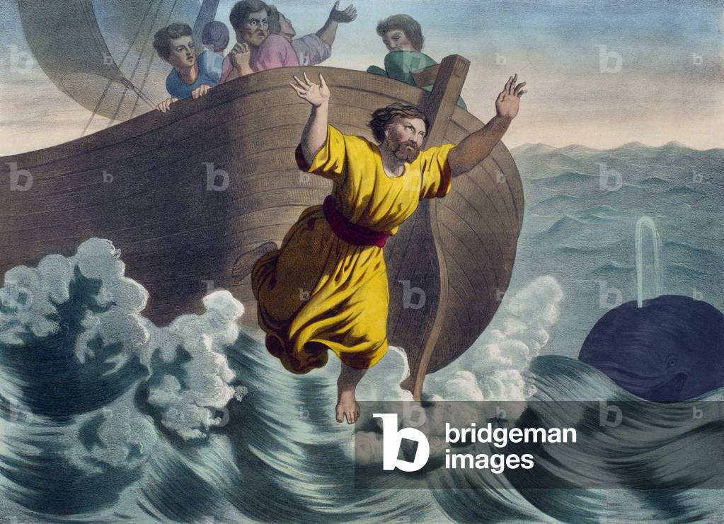 Jonah jeté dans la mer, illustration d'un catéchisme “L'Histoire Sainte”, publié par Charles Delagrave, Paris,