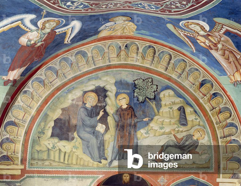 Saint Placidus saved from the lake by Saint Maurus on the orders of Saint Benedict (fresco)