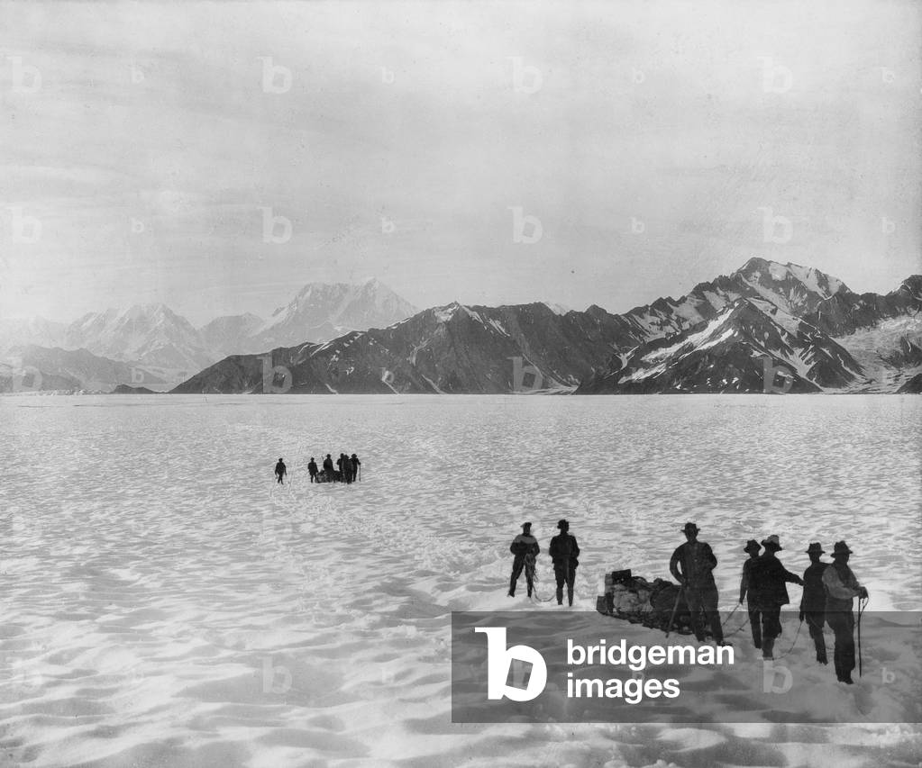 Mounts Malaspina, Augusta and Hitchcock, Alaska (b/w photo)