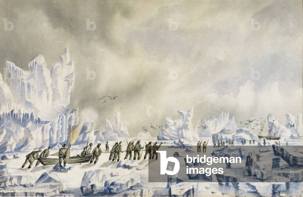 The farthest point north reached by the British Arctic Expedition led by Sir George Stronge Nares in 1875-76 (w/c on paper)