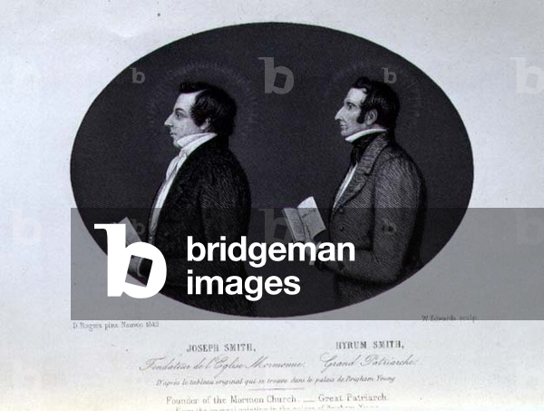 LIB306F Portrait of Joseph (1805-44) and Hyrum (d.1844) Smith, Founder and Great Patriarch of the Mormon Church, engraved by W. Edwards after the painting in Nauvoo, book illustration from 'A Journey to Great Salt Lake City', Vol II, pub. c.1861 (litho)