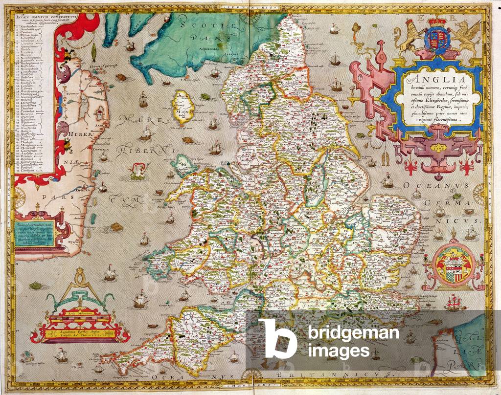 Mappa di Inghilterra & Galles, 1579 di Christopher Saxton (c.1542-c.1610)