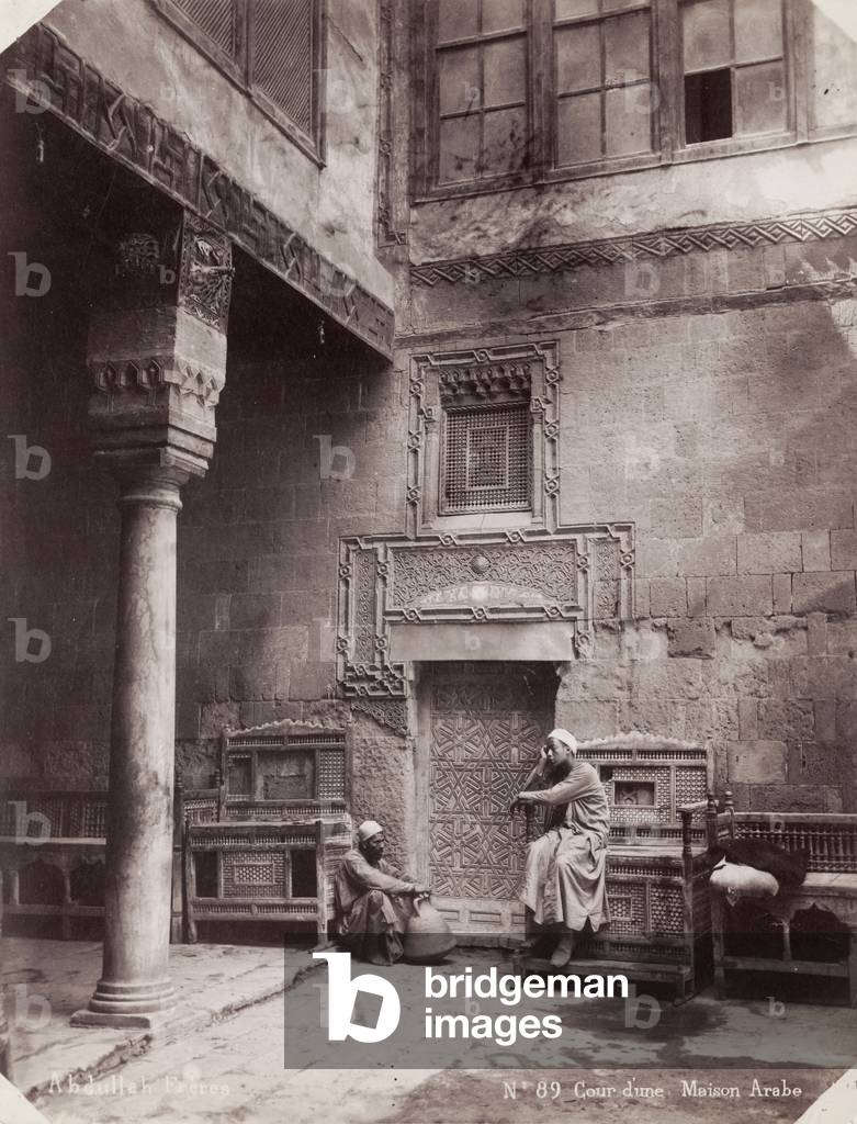 Courtyard of an arabic house in Egypt, 1870 (b/w photo)