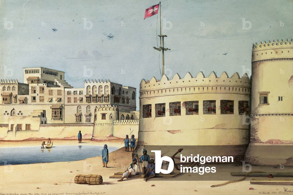 T637 View of Mocha from the Jetty, from an Original drawing by Lieutenant Carlefs I.N., 1832