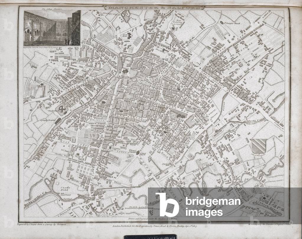 Manchester & Salford in 1807, plate 70 from 'The British Atlas', published by Vernor, Hood & Sharpe, London 1810 (litho)