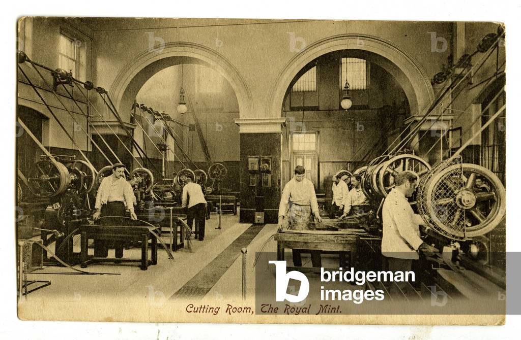 Cutting Room, The Royal Mint, c.1900-20 (litho)