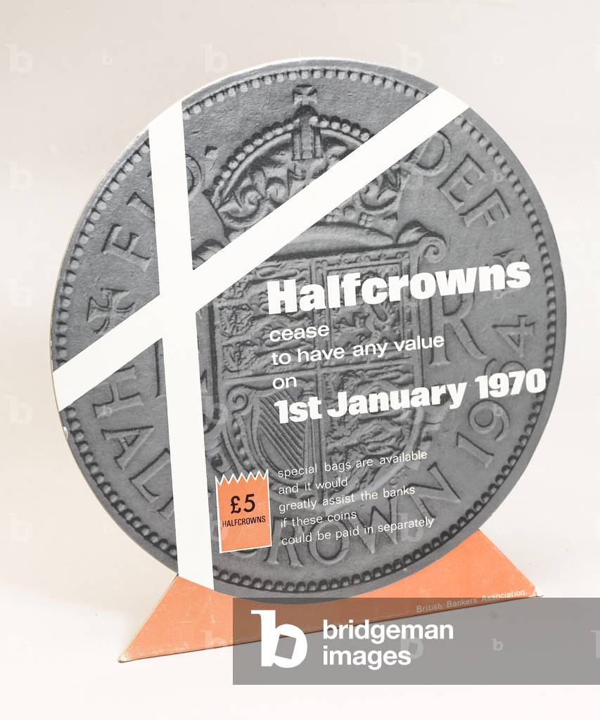 Decimalisation counter stand, issued by the British Bankers' Association, c.1969 (cardboard)