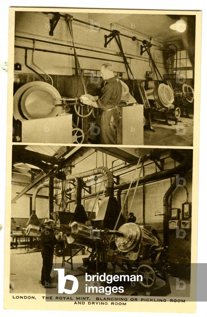 Blanching or Pickling Room and Drying Room, The Royal Mint, c.1900-20 (litho)