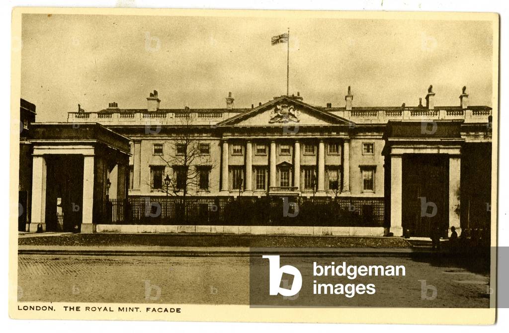 Facade of the Royal Mint, London, c.1900-20 (litho)