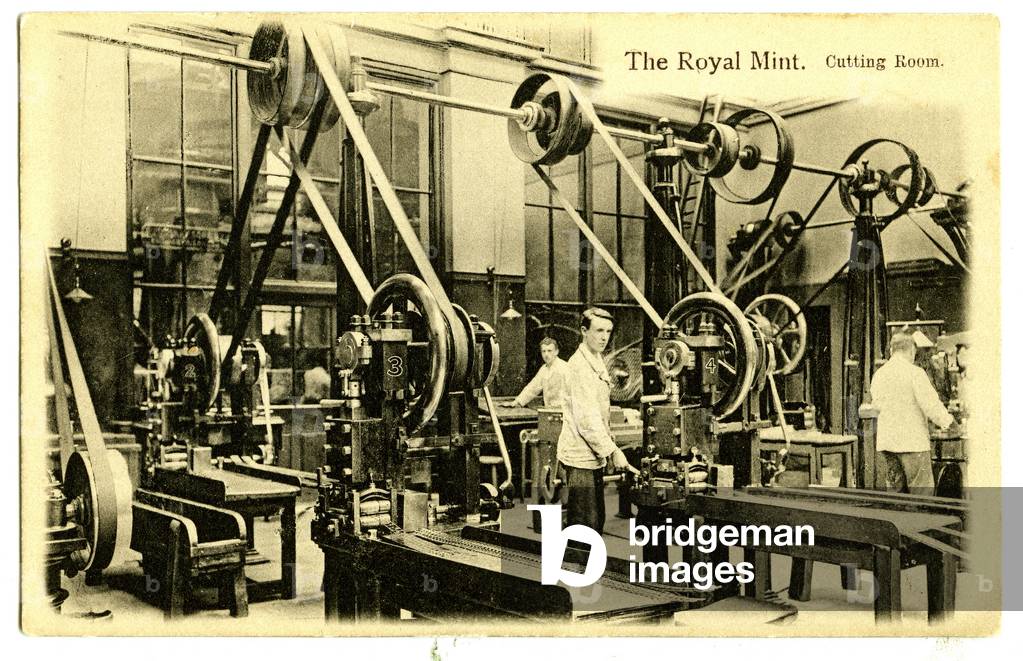 Cutting Room, The Royal Mint, c.1900-20 (litho)
