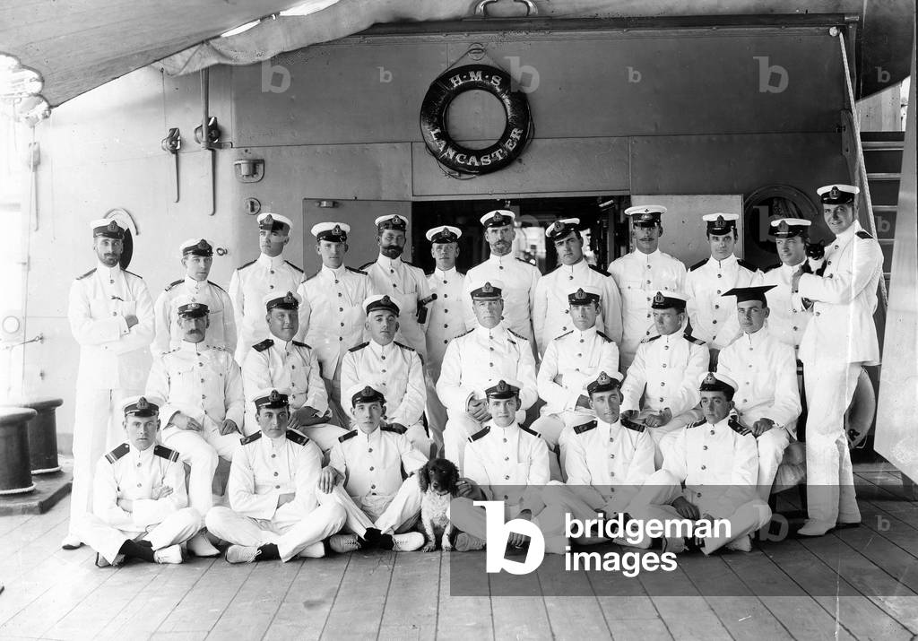 Officers from HMS Lancaster (b/w photo)