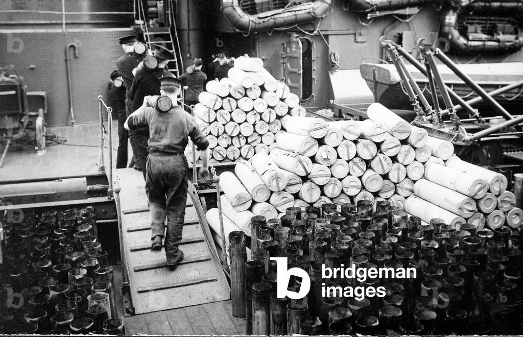Empty Cartridge Casts on HMS Duke of York, c.1942 (b/w photo)