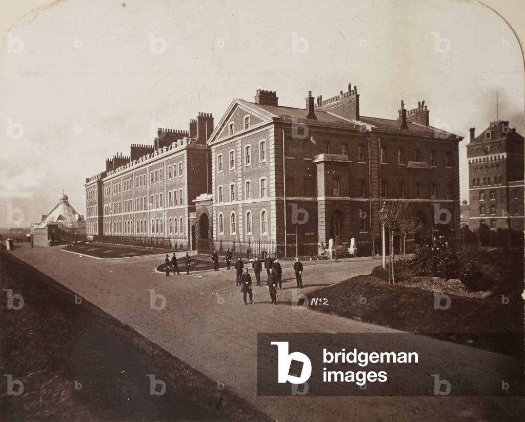 Teapot Row & the Royal Marine Artillery (Crinoline) Church at the Royal Marine Artillery Barracks, Eastney, Portsmouth, Hampshire, late nineteenth century (b/w photo)