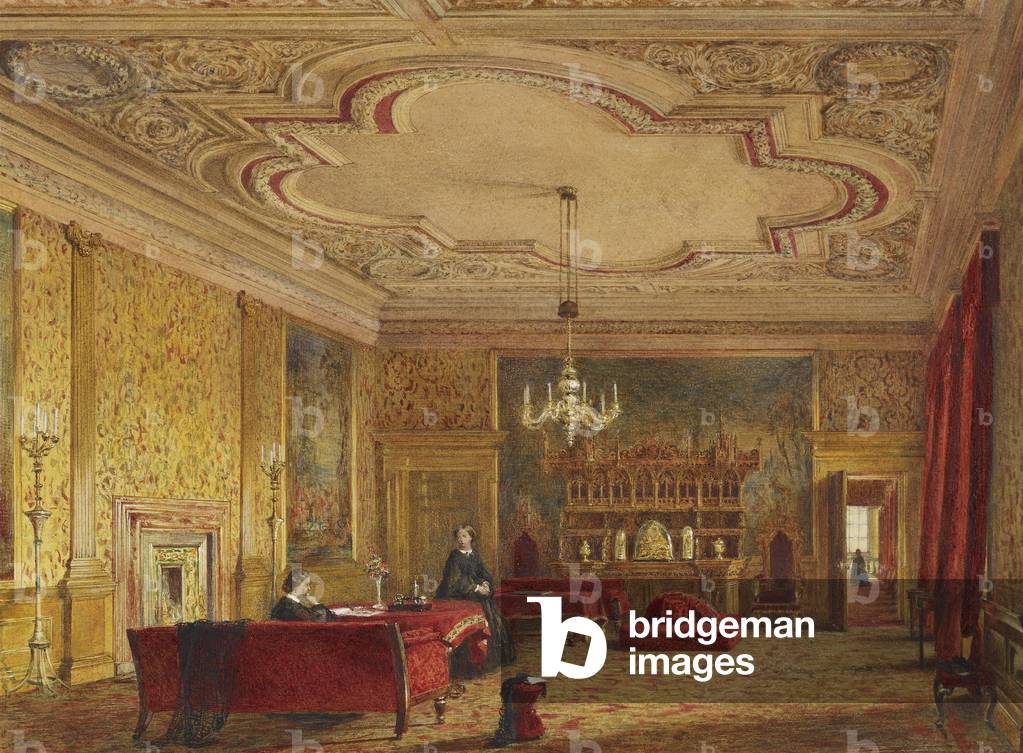 Palazzo di Holyroodhouse: la camera di presenza della sera (o esterno) salotto (w/c & body color con gomma ara