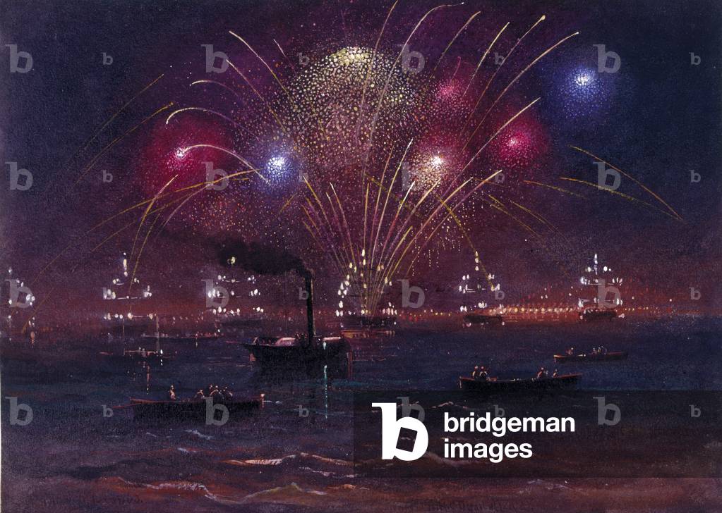 Illuminazioni e fuochi d'artificio a Spithead (w/c & bodycolour)