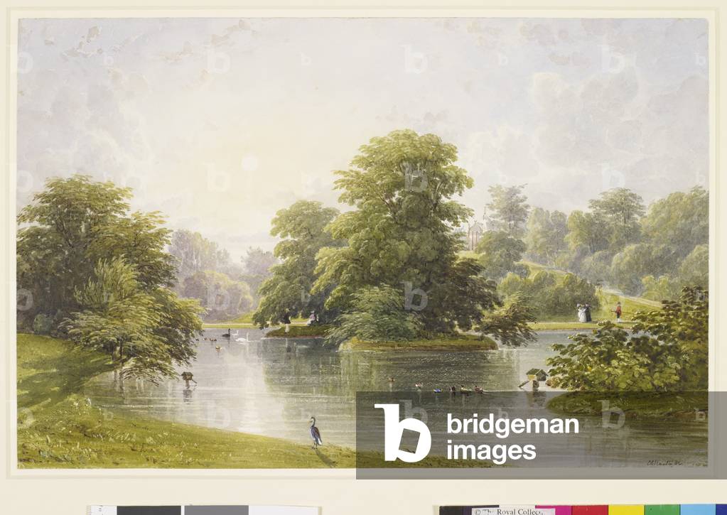 Buckingham Palace: gardens, lake and Garden Pavilion, c. 1845 (w/c & gouache on paper)