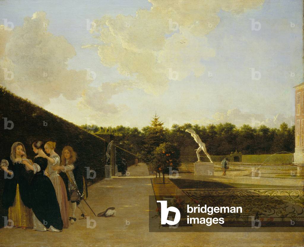 A formal garden: three ladies surprised by a gentleman, c.1676 (oil on canvas)