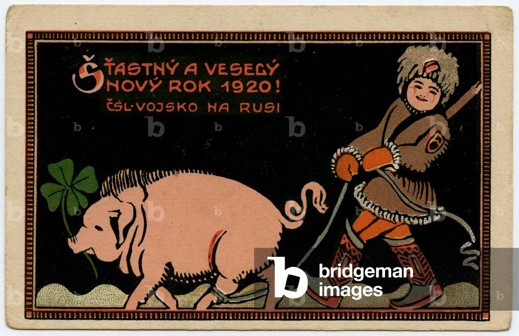 New Year Postcard Commemorating the Czechoslovak Legion Published During the Russian Civil War, 1920
