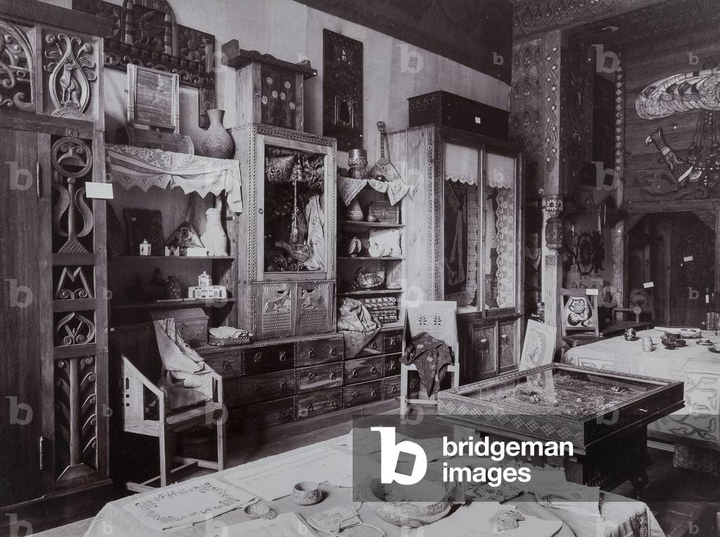 Photograph of Rodnik, Princess Maria Tenisheva's shop in Moscow where items from the arts and crafts workshop on her Talashkino estate were sold, 1903 (b/w photo)