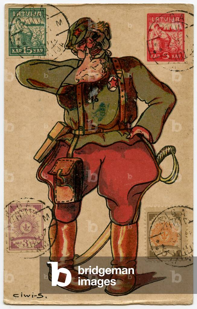 Anti-Bolshevik Propaganda Postcard depicting a Red Army Commander Blowing his Nose, c.1921