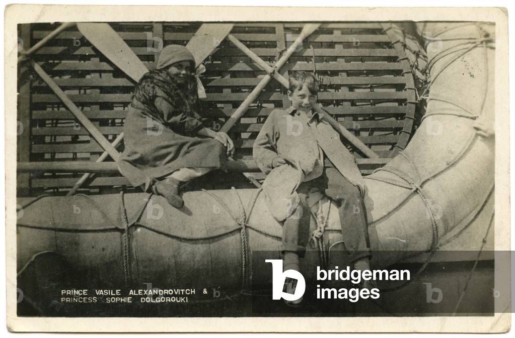 Postcard Depicting Prince Vasilii Aleksandrovich and Princess Sofiia Dolgurukaya leaving Russia on board the British Warship HMS Marlborough, 1919