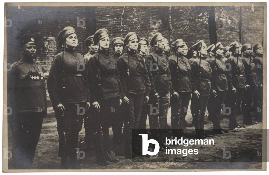 Russian Photographic Postcard Depicting Troops from the Women's Battalion, 1917 (b/w photo)