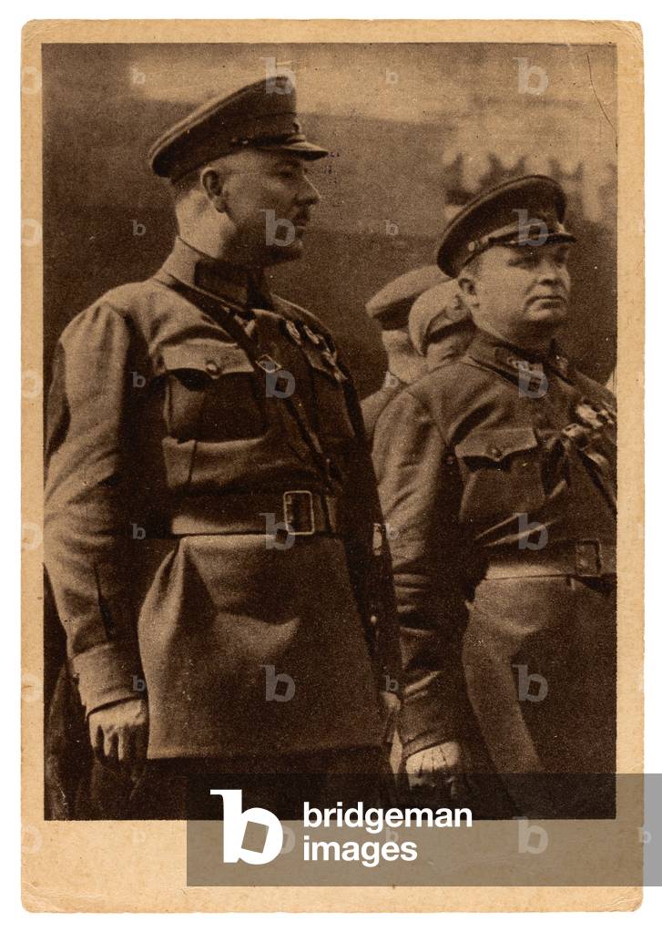 Soviet postcard depicting Kliment Voroshilov and  Marshal Alexander Yegorov, 1930s (postcard)