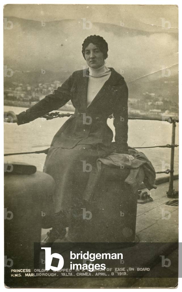 Postcard Depicting Princess Irina Nikolaevna Orlova leaving Russia on board HMS Marlborough, 1919