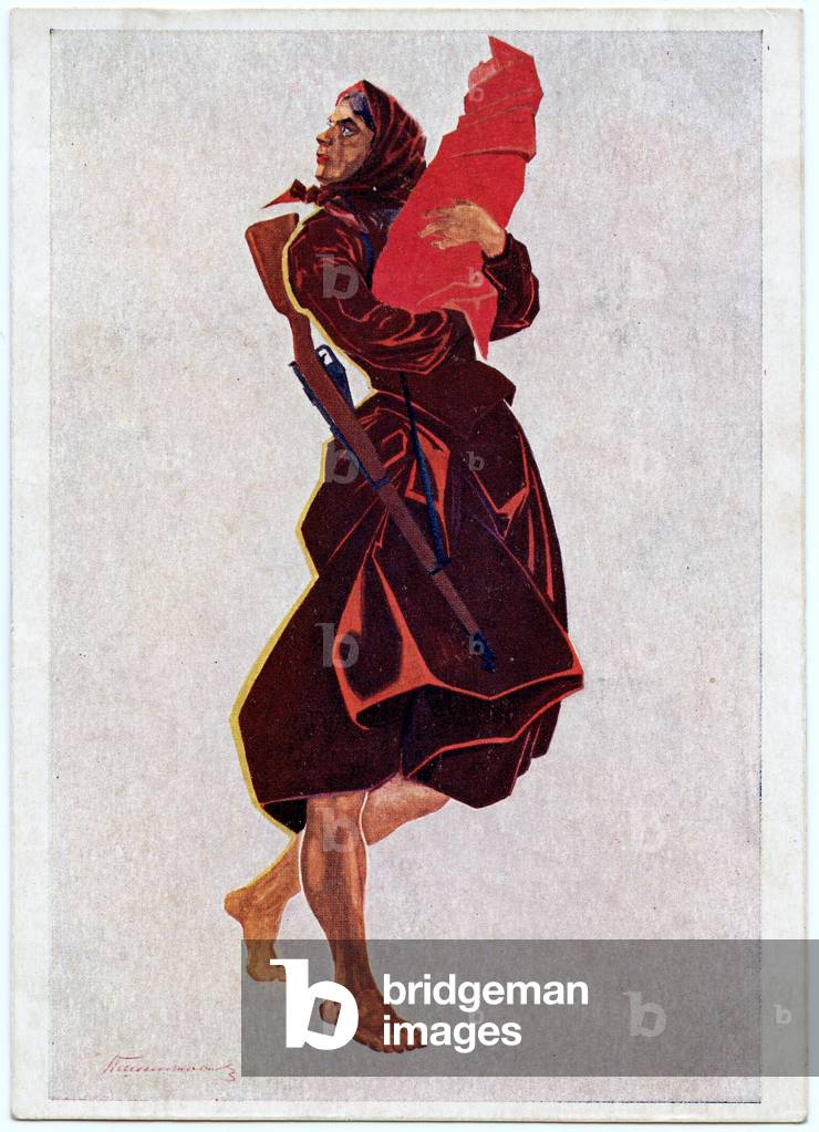 Soviet Postcard Depicting A Woman During The Civil War, late 1920s