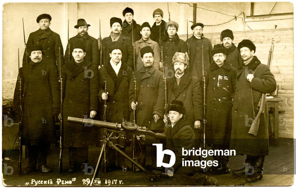 Postcard Depicting Civil Guard at the Renault Factory in Saint Petersburg Following the Bolshevik Revolution, 1917