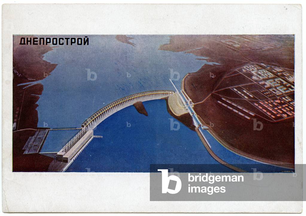 Soviet Postcard Depicting The Dnepr Dam, 1930