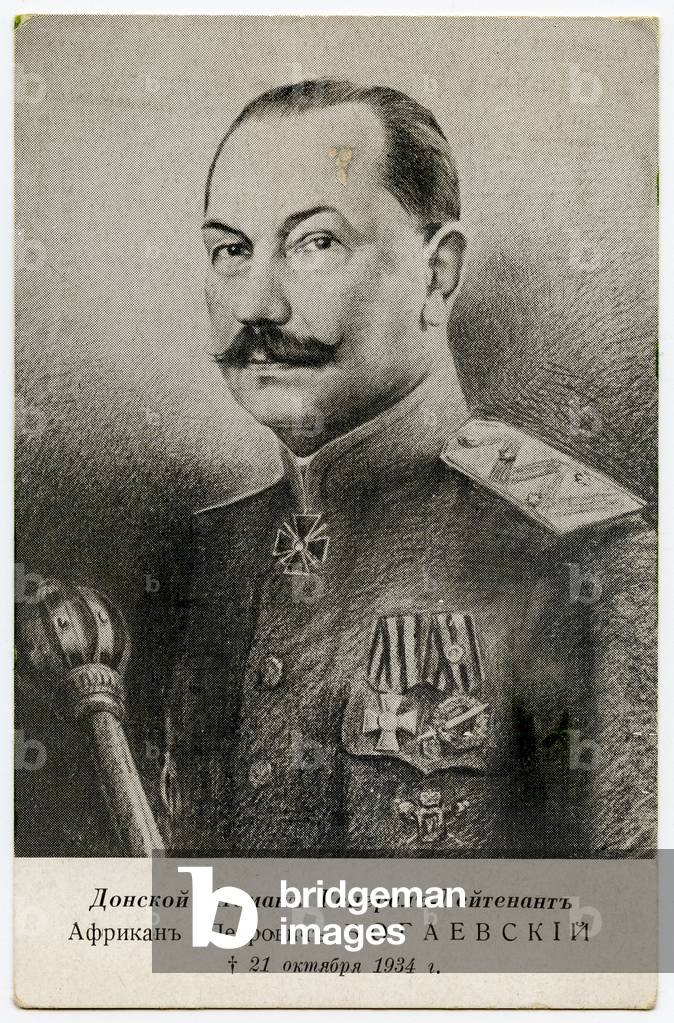 Postcard depicting the Cossack Ataman Afrikan Bogaevsky, 1934