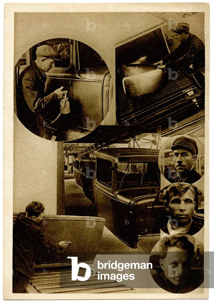 The Painting Workshop at the Communist Youth International (KIM) Car Parts Factory in Moscow, c.1930