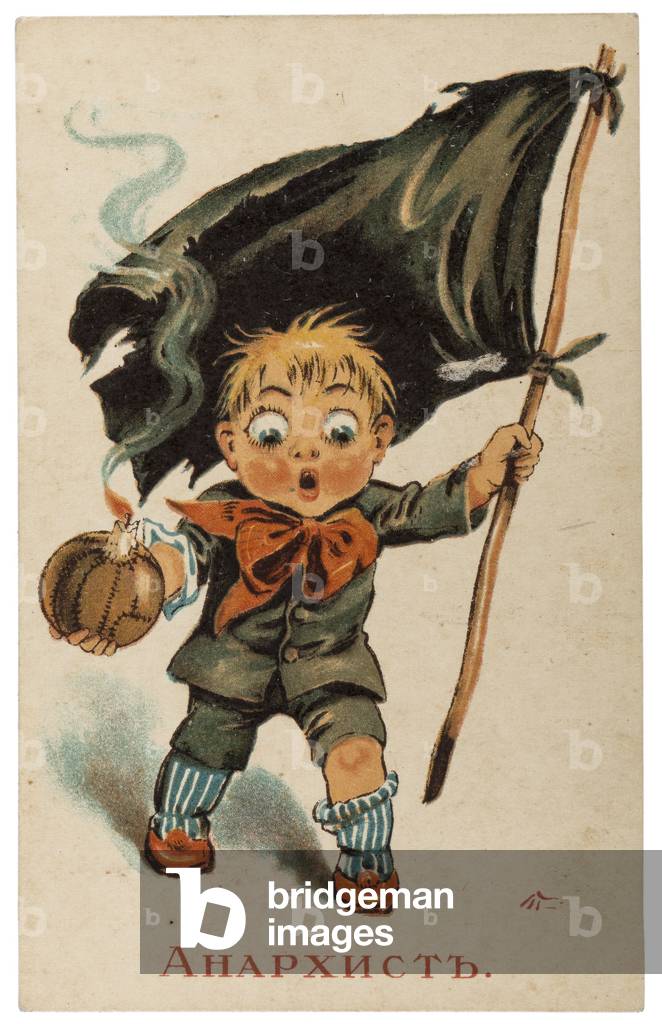 Russian postcard caricature produced after the February Revolution depicting an anarchist, 1917