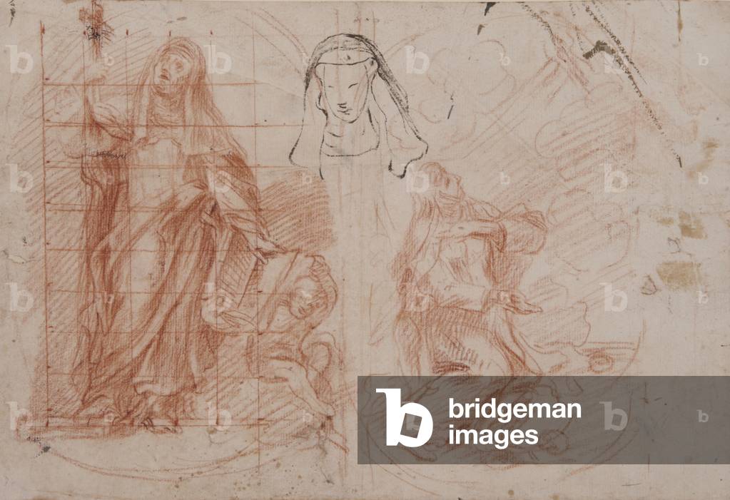 A Female Figure receiving the Stigmata (red chalk & black ink on paper)