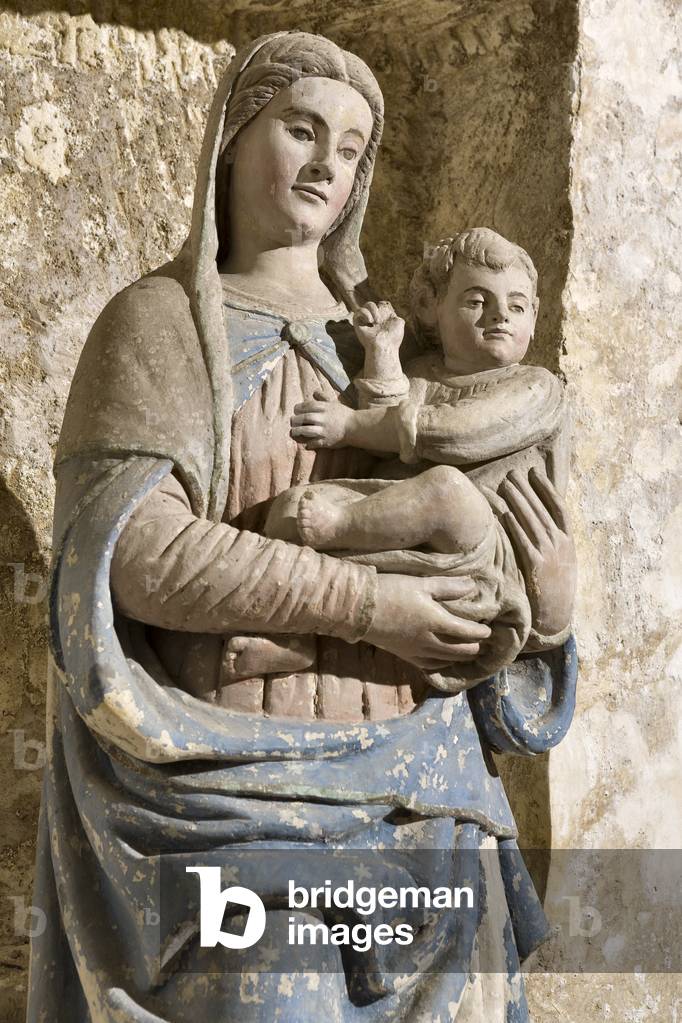 Statue of Virgin and Child inside the Church of Santa Maria della Palomba (detail), Matera Italy, 16th-17th century (polychrome stone)